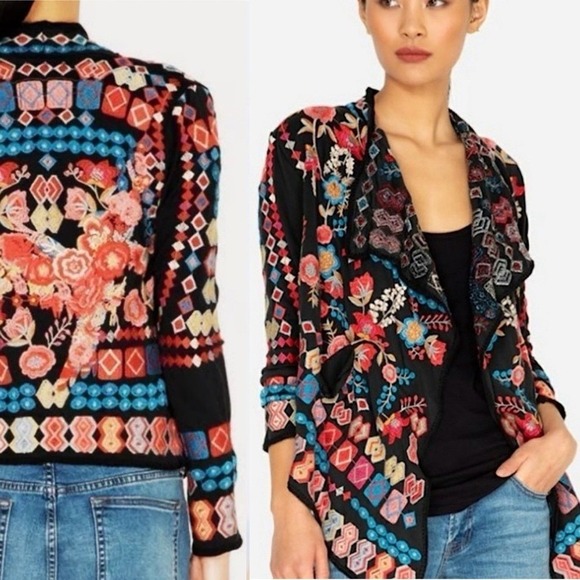 Johnny Was Wrap Floral Embroidered Multicolor Cardigan Jacket Boho Cottagecore S